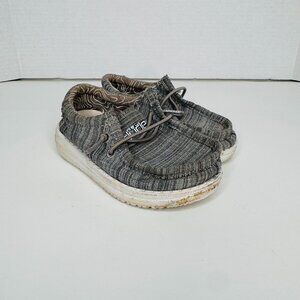 Hey Dude Wally Slip On Loafers Toddler Kids 6 EU22 Grey Linen Stone Elastic Lace
